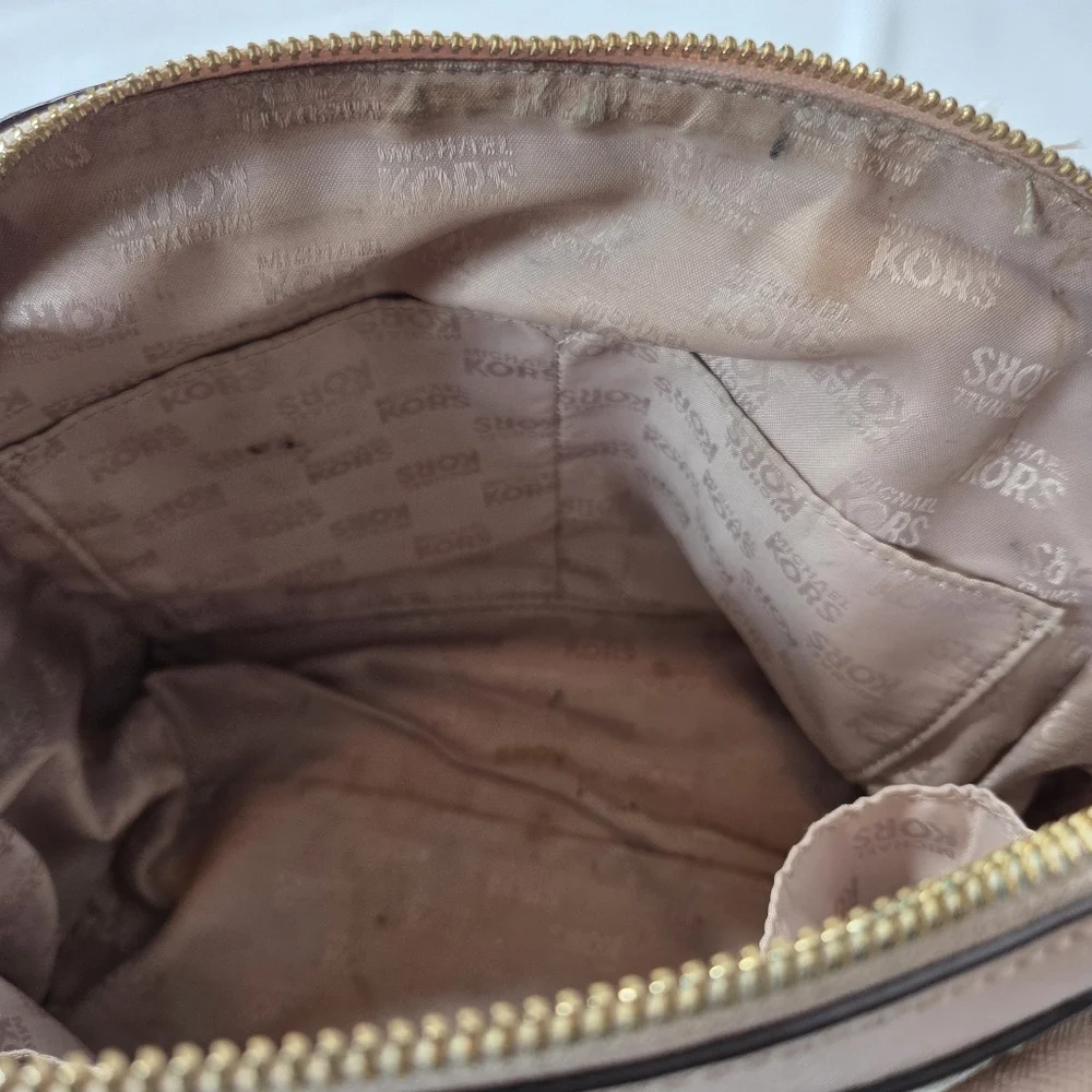 Michael Kors Pink and Gold Studded Bowling Satchel Crossbody